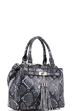 SNAKE SATCHEL FRONT TASSEL WITH LONG STRAP