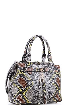 SNAKE SATCHEL FRONT TASSEL WITH LONG STRAP