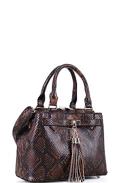 SNAKE SATCHEL FRONT TASSEL WITH LONG STRAP