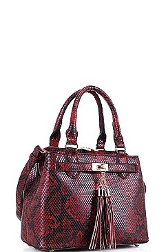 SNAKE SATCHEL FRONT TASSEL WITH LONG STRAP