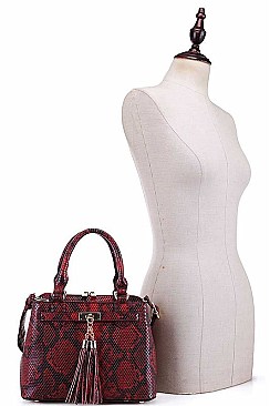 SNAKE SATCHEL FRONT TASSEL WITH LONG STRAP