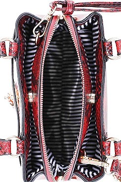 SNAKE SATCHEL FRONT TASSEL WITH LONG STRAP
