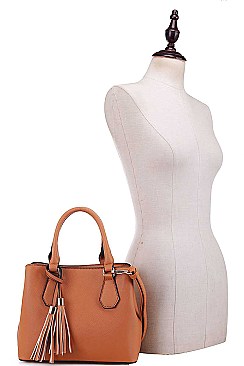 CUTE TASSEL ACCENT SATCHEL WITH LONG STRAP