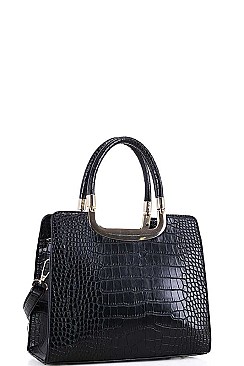 CUTE CROCO PATTERN SATCHEL WITH LONG STRAP
