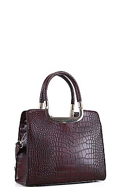 CUTE CROCO PATTERN SATCHEL WITH LONG STRAP