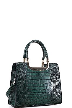 CUTE CROCO PATTERN SATCHEL WITH LONG STRAP