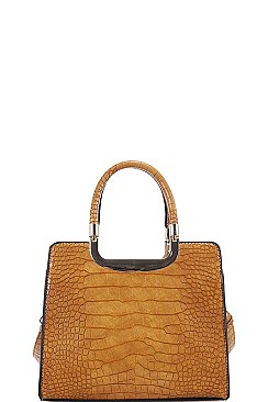 CUTE CROCO PATTERN SATCHEL WITH LONG STRAP