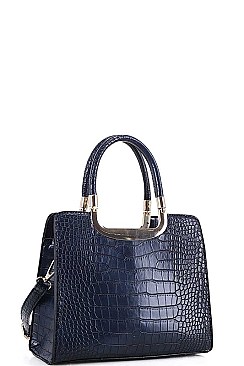CUTE CROCO PATTERN SATCHEL WITH LONG STRAP
