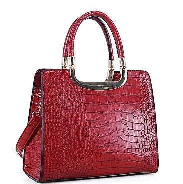 CUTE CROCO PATTERN SATCHEL WITH LONG STRAP
