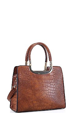CUTE CROCO PATTERN SATCHEL WITH LONG STRAP