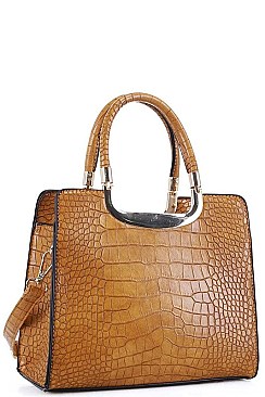 CUTE CROCO PATTERN SATCHEL WITH LONG STRAP