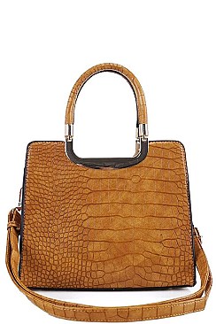 CUTE CROCO PATTERN SATCHEL WITH LONG STRAP
