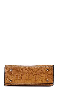 CUTE CROCO PATTERN SATCHEL WITH LONG STRAP