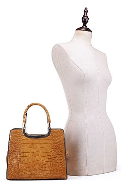 CUTE CROCO PATTERN SATCHEL WITH LONG STRAP