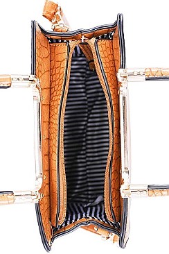 CUTE CROCO PATTERN SATCHEL WITH LONG STRAP