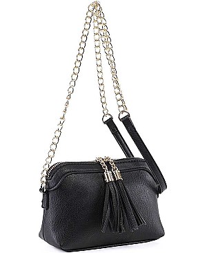 STYLISH DOUBLE TASSEL LONG CHAIN CROSSBODY BAG