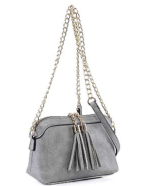 STYLISH DOUBLE TASSEL LONG CHAIN CROSSBODY BAG
