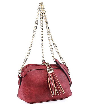 STYLISH DOUBLE TASSEL LONG CHAIN CROSSBODY BAG