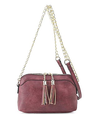 STYLISH DOUBLE TASSEL LONG CHAIN CROSSBODY BAG