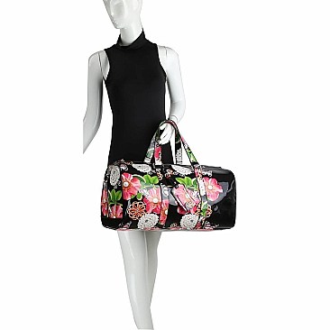Glossy Flower Printed 2-in-1 Duffel & Makeup Pouch Set