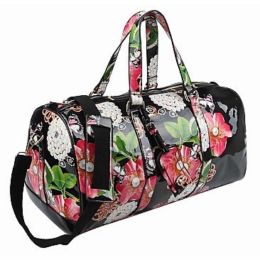 Glossy Flower Printed 2-in-1 Duffel & Makeup Pouch Set