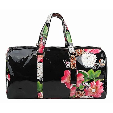 Glossy Flower Printed 2-in-1 Duffel & Makeup Pouch Set