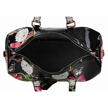 Glossy Flower Printed 2-in-1 Duffel & Makeup Pouch Set