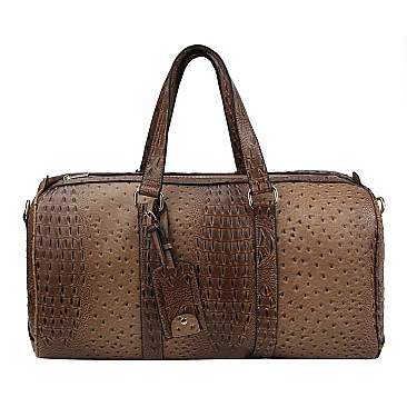 Ostrich Print Embossed 2 in 1 Weekender Duffel Bag