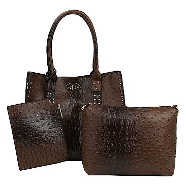 STUDDED 3 IN 1 TOTE OSTRICH