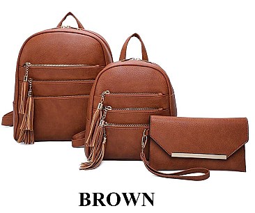 3 in 1 Stylish Tri-Zip Accent Back Pack Clutch Set