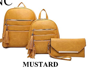 3 in 1 Stylish Tri-Zip Accent Back Pack Clutch Set