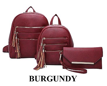 3 in 1 Stylish Tri-Zip Accent Back Pack Clutch Set