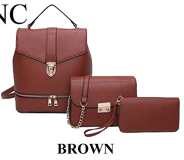 3 IN 1 FASHION BACKPACK CROSS BODY & CLUTCH SET