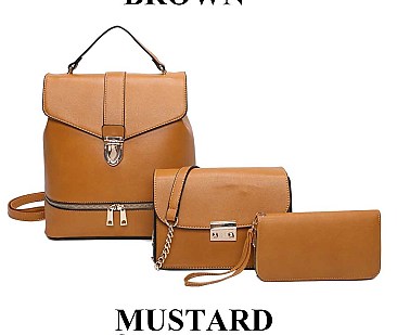 3 IN 1 FASHION BACKPACK CROSS BODY & CLUTCH SET