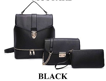 3 IN 1 FASHION BACKPACK CROSS BODY & CLUTCH SET