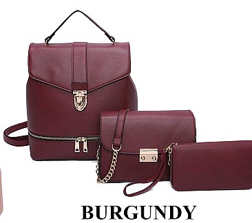 3 IN 1 FASHION BACKPACK CROSS BODY & CLUTCH SET