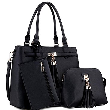 3 in 1 Tassel Accent Tote Cross Body Value SET