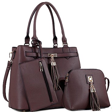 3 in 1 Tassel Accent Tote Cross Body Value SET