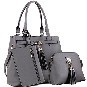 3 in 1 Tassel Accent Tote Cross Body Value SET