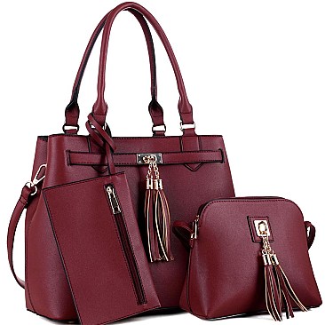 3 in 1 Tassel Accent Tote Cross Body Value SET
