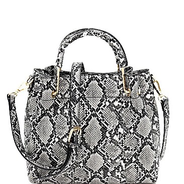 Medium 2-Way Snake Print Metal Handle Satchel
