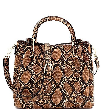 Medium 2-Way Snake Print Metal Handle Satchel