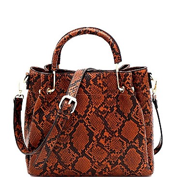 Medium 2-Way Snake Print Metal Handle Satchel