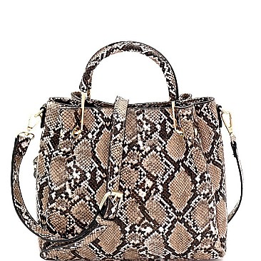 Medium 2-Way Snake Print Metal Handle Satchel