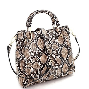 Medium 2-Way Snake Print Metal Handle Satchel