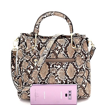 Medium 2-Way Snake Print Metal Handle Satchel