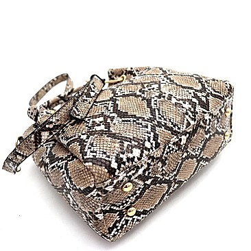 Medium 2-Way Snake Print Metal Handle Satchel