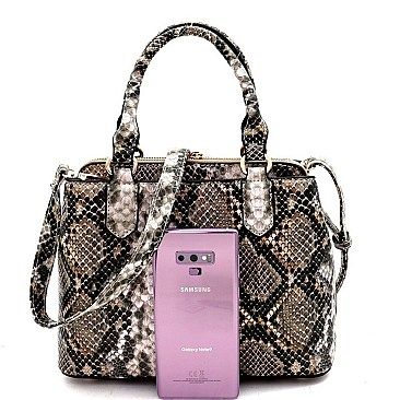 SNAKE PRINT TASSEL ACCENT SATCHEL