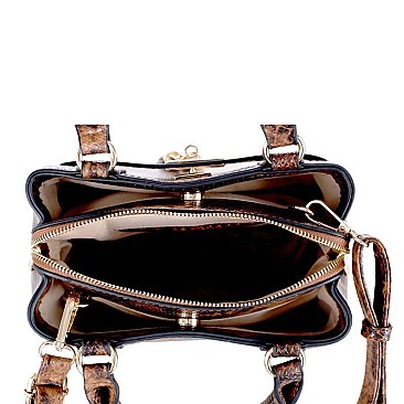 SNAKE PRINT TASSEL ACCENT SATCHEL