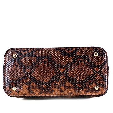 SNAKE PRINT TASSEL ACCENT SATCHEL